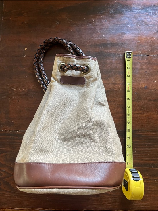 Vintage Ann Taylor Canvas Leather Drawstring Bucket Bag Purse Made In Italy main image 10